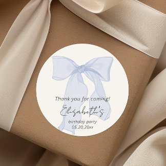 Elegant Blue Bow Birthday Vielen Dank Runder Aufkleber