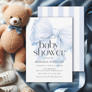 Elegant Blue Bow Boy Baby Shower Einladung