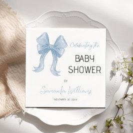 Elegant Blue Bow Boy Baby Shower Serviette
