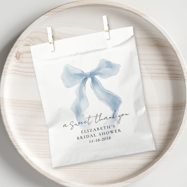 Elegant Blue Bow Bridal Shower Thank You Geschenktütchen (Elegant Blue Bow Bridal Shower Thank You Favor Bag)