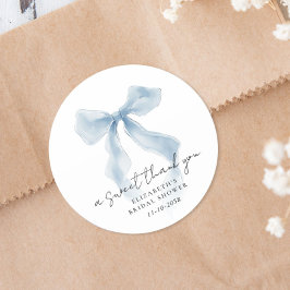 Elegant Blue Bow Bridal Shower Thank You Runder Aufkleber