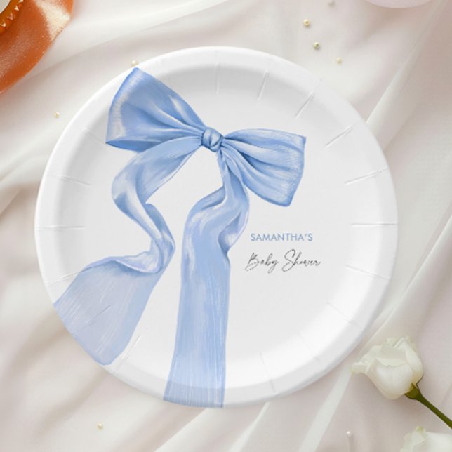 Elegant Blue Bow Coquette Baby Shower Pappteller (Von Creator hochgeladen)