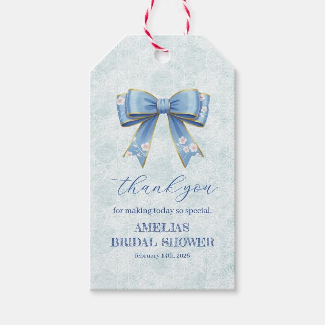 Elegant Blue Bow Engagement Party Invitation Geschenkanhänger (Vorderseite)