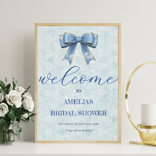 Elegant Blue Bow Engagement Party Invitation Poster (Von Creator hochgeladen)