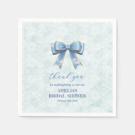 Elegant Blue Bow Engagement Party Invitation Serviette