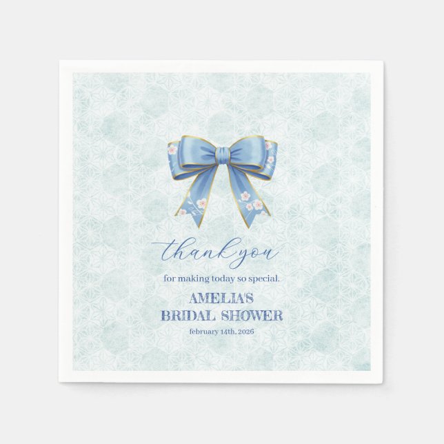 Elegant Blue Bow Engagement Party Invitation Serviette (Vorderseite)