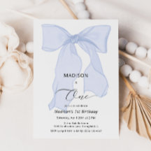 Elegant Blue Bow First Birthday