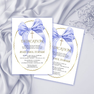 Elegant Blue Bow Gold Boy Dedication Einladung
