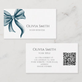 Elegant Blue Bow QR Code Visitenkarte