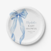 Elegant Blue Bow Ribbon Boy Baby Shower