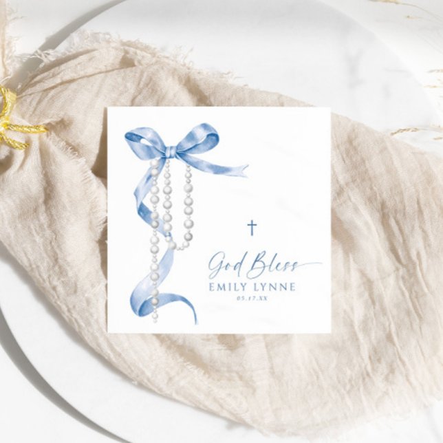 Elegant Blue Bow & Rosary Baptisse Serviette (Von Creator hochgeladen)