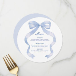Elegant Blue Bow Round Menükarte