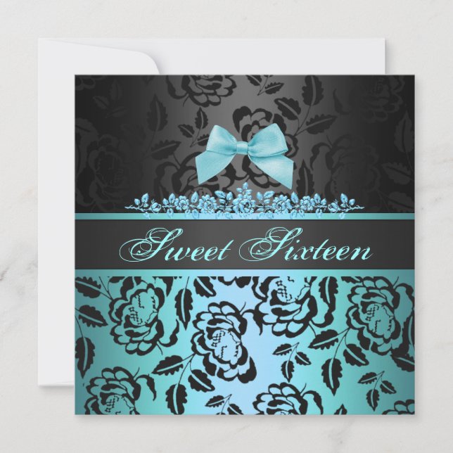 Elégant Blue Bow Sweet 16e anniversaire Invitation (Devant)
