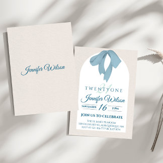 Elegant Blue Bow Twenty-One Birthday Einladung