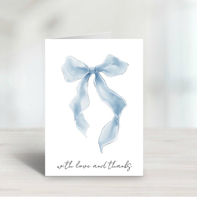 Elegant Blue Bow Watercolor Bridal Shower  Dankeskarte (Elegant Blue Bow Watercolor Bridal Shower Thank You Card)