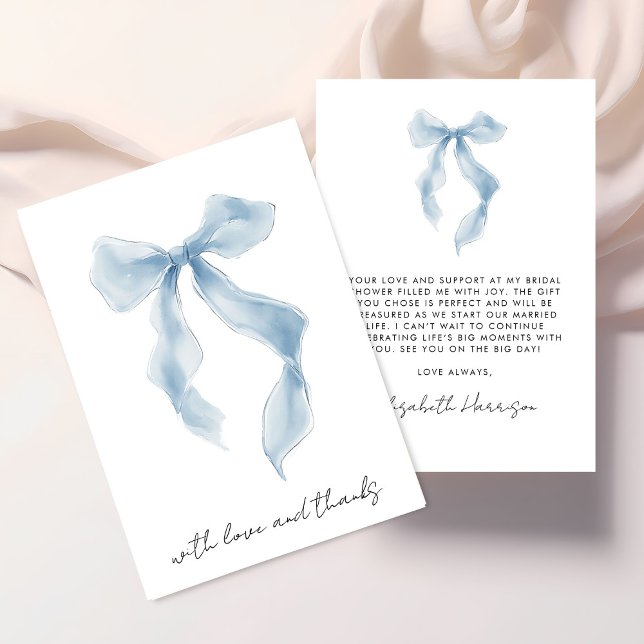 Elegant Blue Bow Watercolor Bridal Shower Dankeskarte (Elegant Blue Bow Watercolor Bridal Shower Thank You Card)