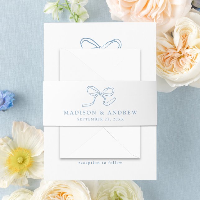 Elegant Blue Bow Wedding Einladungsbanderole (Von Creator hochgeladen)