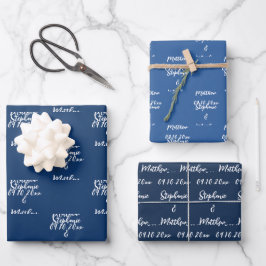 Elegant Blue Bride Groom Names Weddings Geschenkpapier Set