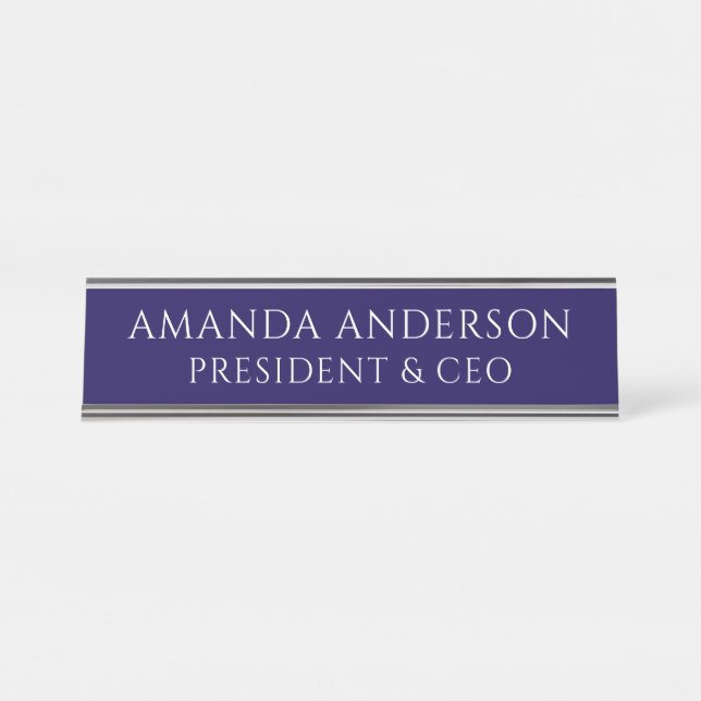 Elegant Blue Business Title Name Plate Schreibtischnamensplakette (Vorderseite )