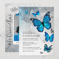 Elegant Blue Butterfly Aschenputtel Quinceanera
