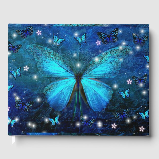Elegant Blue Butterfly Gästebuch (Vorderseite)
