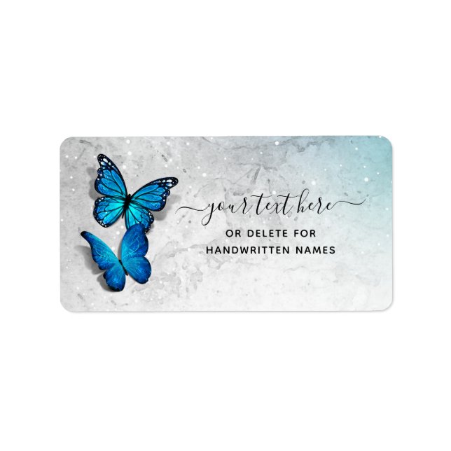 Elegant Blue Butterfly Guest Name Aufkleber Adressaufkleber (Vorne)