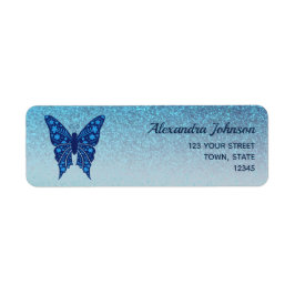 Elegant Blue Butterfly Return Address 