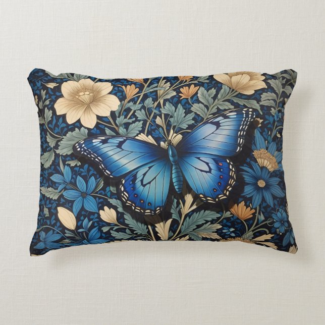 Elegant Blue Butterfly William Morris Inspiriert Dekokissen (Vorderseite)