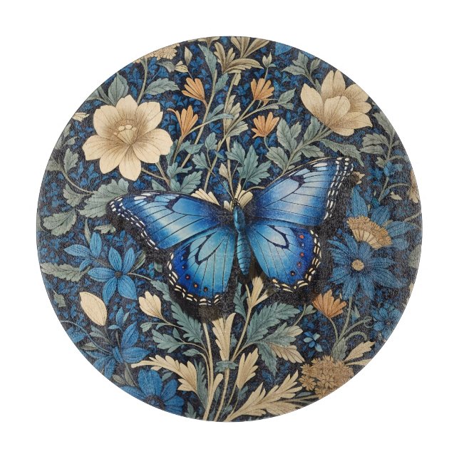Elegant Blue Butterfly William Morris Inspiriert Schneidebrett (Vorderseite)
