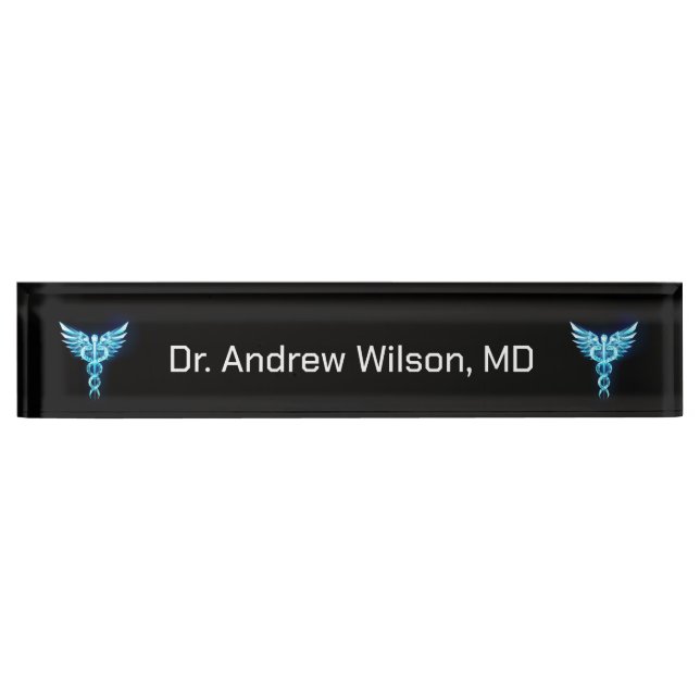 Elegant Blue Caduceus Medical Doctor Namensplakette (Vorderseite)