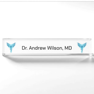 Elegant Blue Caduceus Medical Doctor Namensplakette