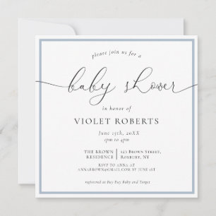 Elegant Blue Calligraphy Baby Shower Einladung