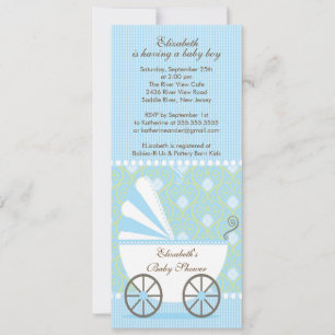Elégant Blue Carriage Boy Baby shower Invitation