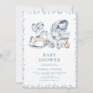 Elegant Blue Chinoiserie Boy Baby Shower Einladung
