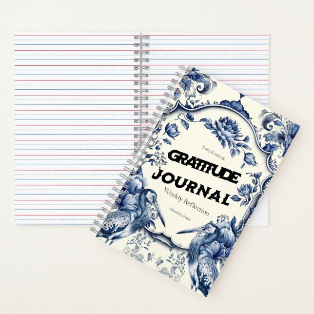 Elegant Blue Chinoiserie Dankbarkeit Journal Cover Notizbuch (Innen)