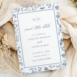 Elegant Blue Chinoiserie Flat Save The Date Card