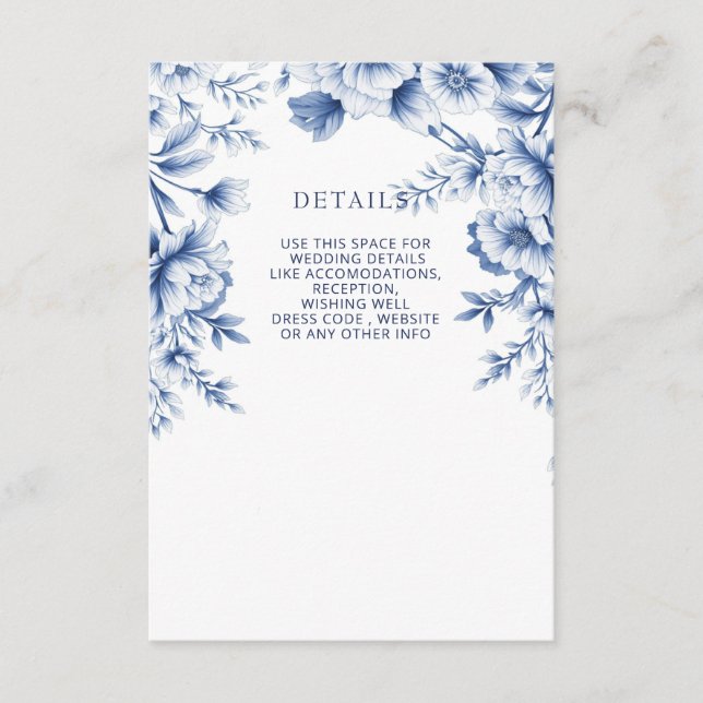Elegant Blue Chinoiserie Floral Botanical Wedding Begleitkarte (Vorderseite)