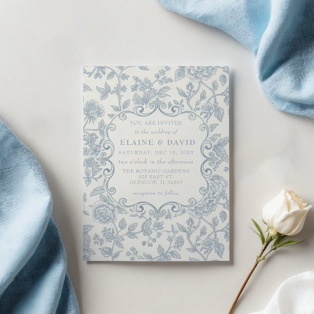 Elegant Blue Chinoiserie Floral Botanical Wedding Einladung (Von Creator hochgeladen)