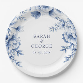Elegant Blue Chinoiserie Floral Botanical Wedding Pappteller