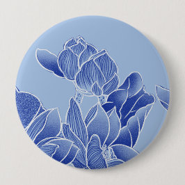 Elegant Blue Chinoiserie Floral Lotus Mandala Button