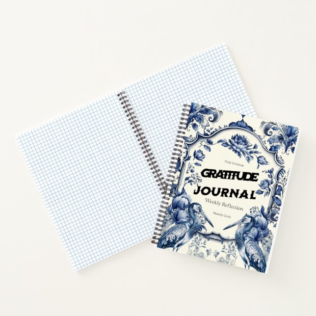 Elégant Blue Chinoiserie Gratitude Journal Couvert (Intérieur)