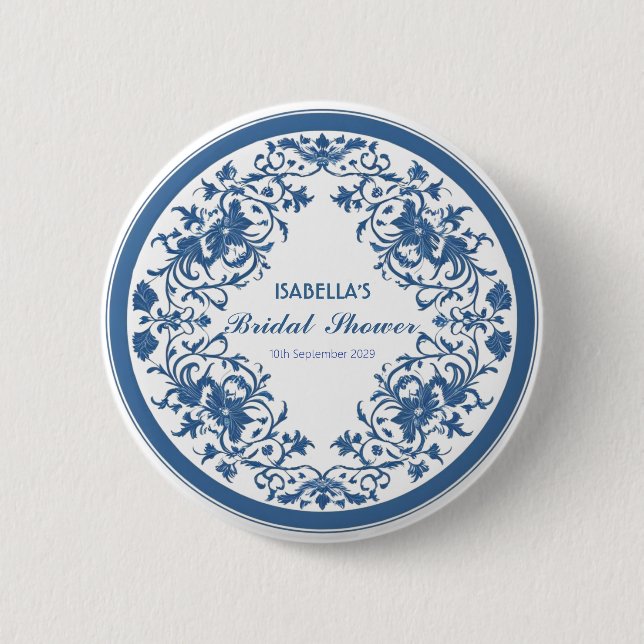 Elegant Blue Chinoiserie Viktorianisches Chinesisc Button (Vorderseite)