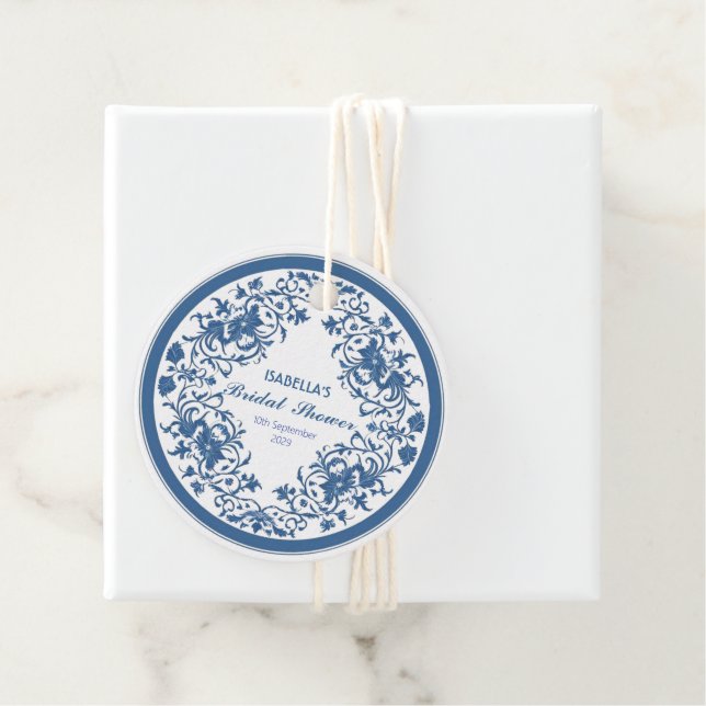 Elegant Blue Chinoiserie Viktorianisches Chinesisc Geschenkanhänger (Beispiel)