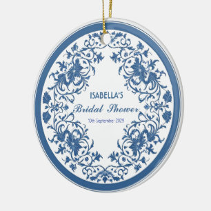 Elegant Blue Chinoiserie Viktorianisches Chinesisc Keramik Ornament