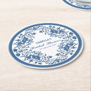 Elegant Blue Chinoiserie Viktorianisches Chinesisc Runder Pappuntersetzer