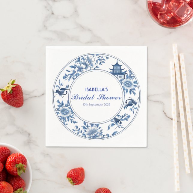 Elegant Blue Chinoiserie Viktorianisches Chinesisc Serviette (Beispiel)