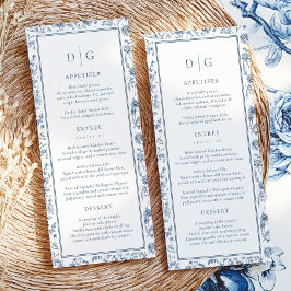 Elegant Blue Chinoiserie Wedding Menu Menükarte