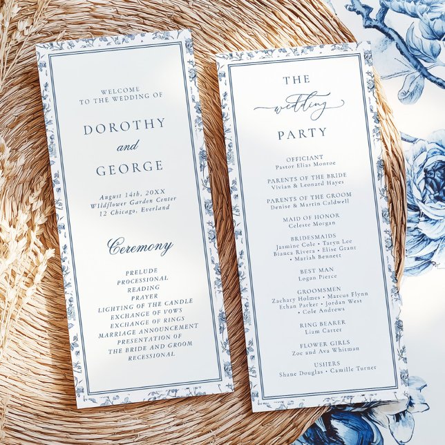 Elegant Blue Chinoiserie Wedding Program Einladung (Von Creator hochgeladen)