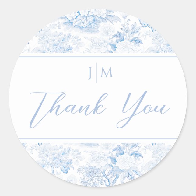 Elegant Blue Chinoiserie Wedding Vielen Dank Runder Aufkleber (Vorderseite)
