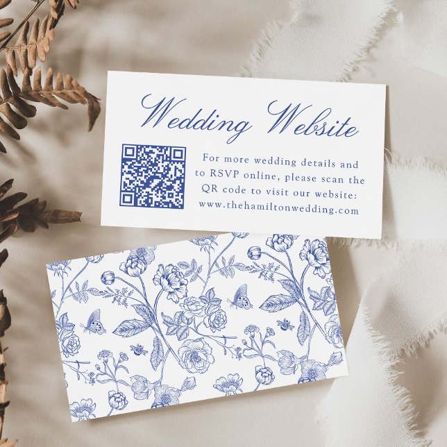 Elegant Blue Chinoiserie Wedding Website QR Code Begleitkarte (Von Creator hochgeladen)